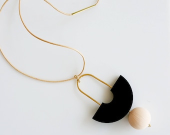 STILL NECKLACE N0. 1 | black necklace, circle, black and beige, minimalist necklace, geometric, long necklace, modern, arch necklace |