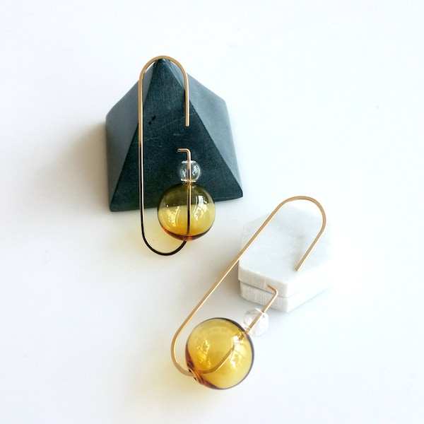 LOOP NO.2 YELLOW | circle earrings, gold earrings, bubbles, clear, dangle earrings, minimalist earrings, glass jewelry |