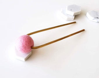 PASTEL PINK BUN PIN_TALL | hair pin, metal hair pin, gold hair pin, hair stick, hair accessories, minimalist, black hair pin, bun holder |