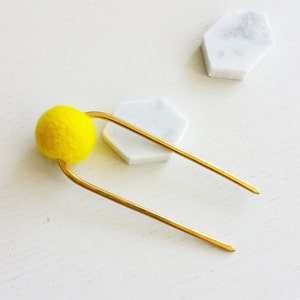 YELLOW BUN PIN_SHORT | hair pin, metal hair pin, gold hair pin, hair stick, hair accessories, minimalist, hair pin, bun holder, dot |