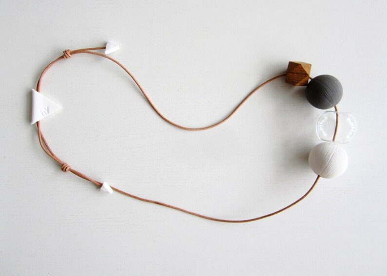 poms poms bubbles necklace beads necklace felt jewelry glass necklace gray | 15 adjustable necklace DOTS NECKLACE NO white