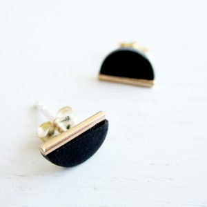 GOLD EDGE STUD_B gold earring, black earrings, black studs, earrings studs, circle studs, minimalist, geometric, gold studs, tiny image 1