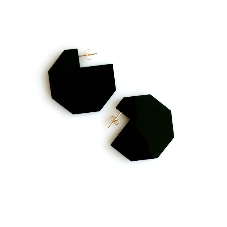 HEX CUTOUT BW black earrings, geometric earrings, minimalist, white, modern jewelry, statement earring, minimal, stud earrings, hexagon image 3