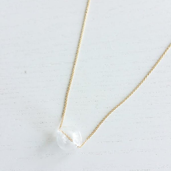 SINGLE BUBBLE NECKLACE | glass bead necklace, short necklace, clear bead, gold necklace, modern, glass jewelry, delicate necklace |