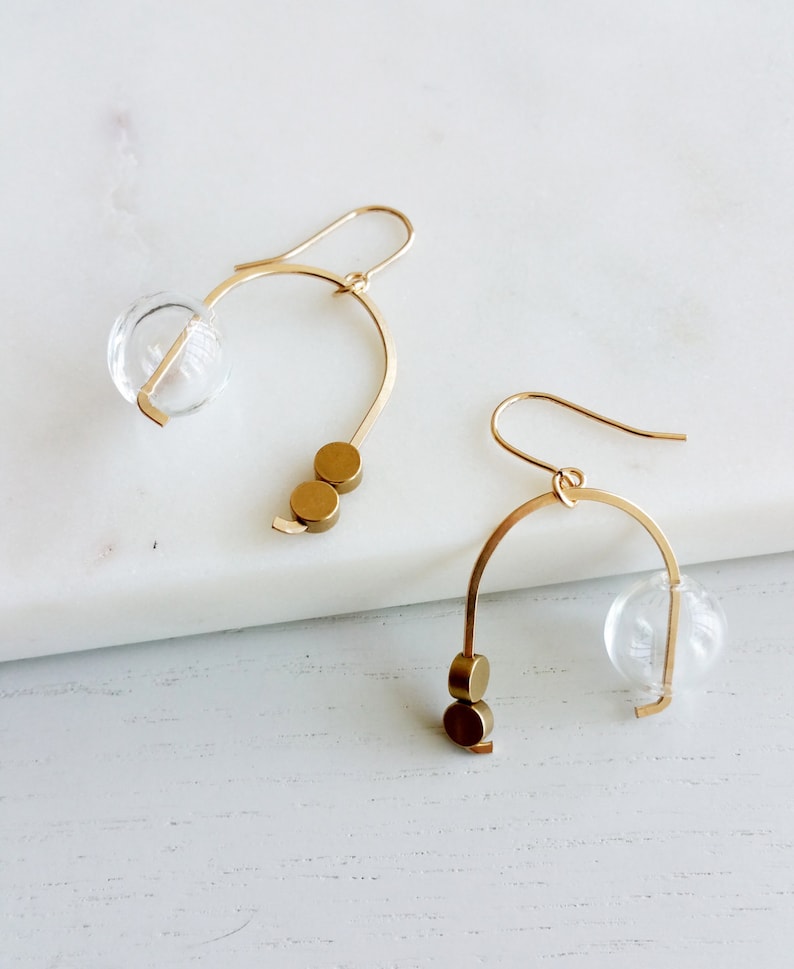 MOBILE EARRINGS modern jewelry, gold earrings, dangle earrings, bubbles, glass earrings, minimalist jewelry image 1