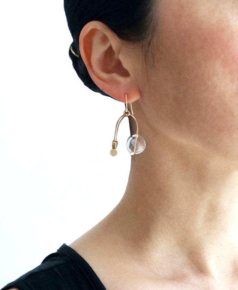 MOBILE EARRINGS modern jewelry, gold earrings, dangle earrings, bubbles, glass earrings, minimalist jewelry image 3