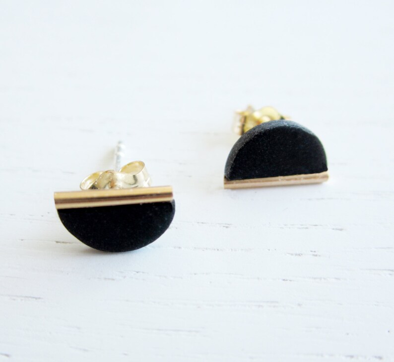 GOLD EDGE STUD_B gold earring, black earrings, black studs, earrings studs, circle studs, minimalist, geometric, gold studs, tiny image 3