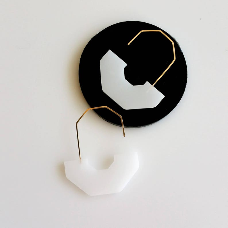 HEX ARCH EARRINGS black earrings, arch earrings, minimalist, gold, modern jewelry, statement earring, circle, hanging earring, white image 3