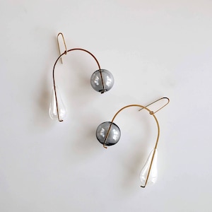 EBB AND FLOW earrings mobile earrings, gold earrings, bubbles, clear, dangle earrings, minimalist earrings, glass jewelry image 4