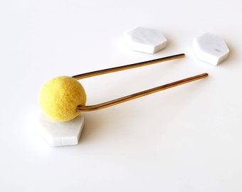 PASTEL YELLOW BUN PIN_TALL | hair pin, metal hair pin, gold hair pin, hair stick, hair accessories, minimalist, black hair pin, bun holder |