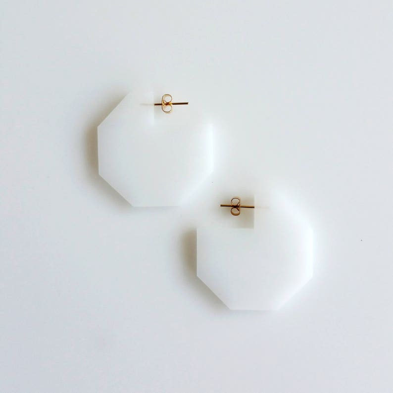 HEX CUTOUT BW black earrings, geometric earrings, minimalist, white, modern jewelry, statement earring, minimal, stud earrings, hexagon image 5