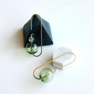 LOOP NO.2 GREEN | circle earrings, gold earrings, bubbles, clear, dangle earrings, minimalist earrings, glass jewelry |