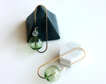 LOOP NO.2 GREEN | circle earrings, gold earrings, bubbles, clear, dangle earrings, minimalist earrings, glass jewelry |