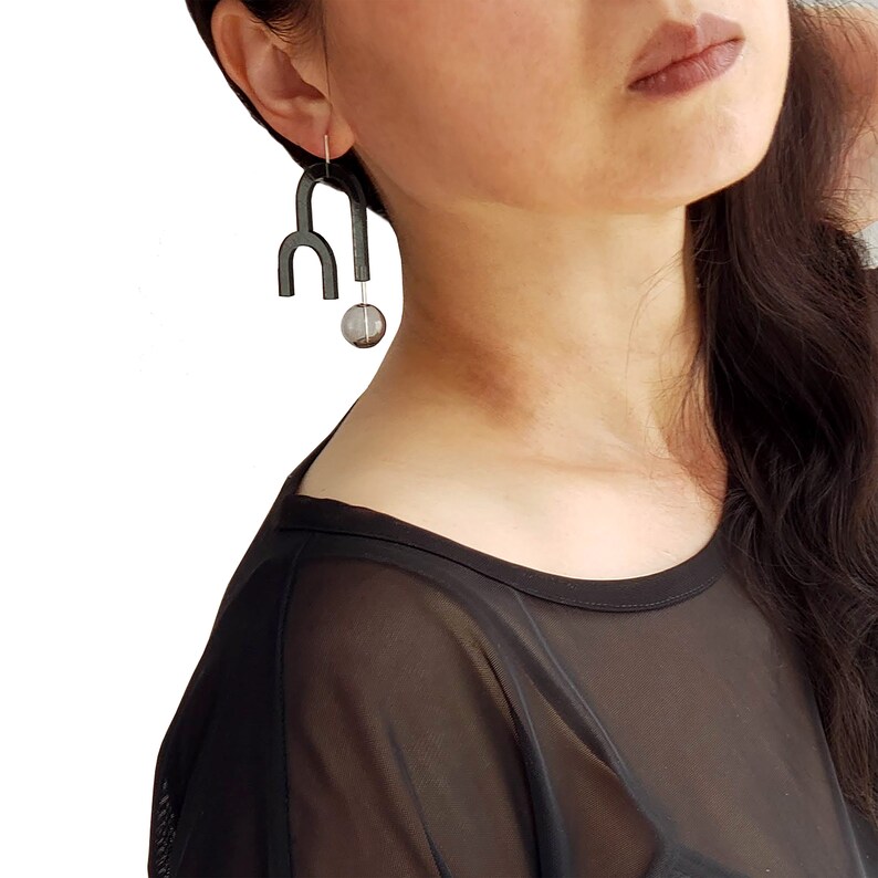 Flow Earrings in Black big earrings, statement earrings, minimalist earrings, lightweight earrings, acrylic earrings, abstract earrings image 2