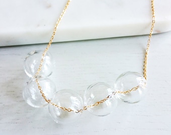 LARGE BUBBLES NECKLACE | beads necklace, hand blown glass, pearls necklace, clear, gold necklace, modern, glass jewelry, glass necklace |