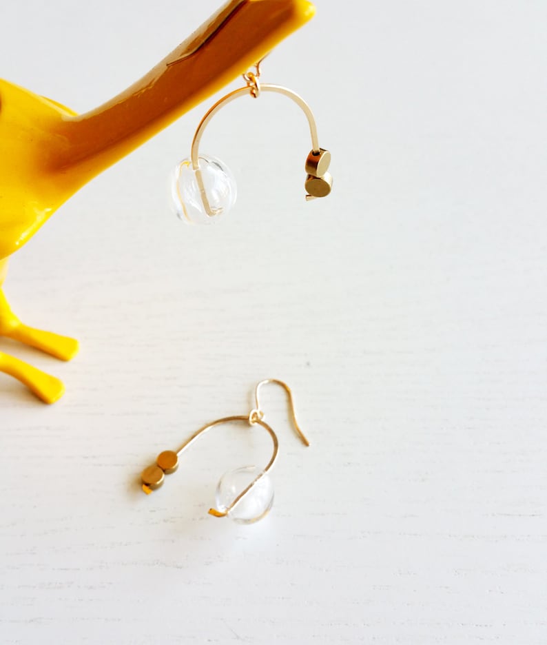 MOBILE EARRINGS modern jewelry, gold earrings, dangle earrings, bubbles, glass earrings, minimalist jewelry image 4