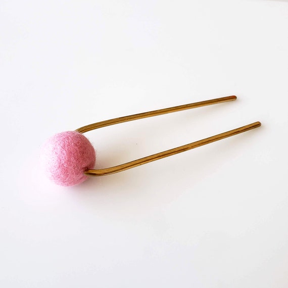 Pastel Pink Bun Pin Tall Hair Pin Metal Hair Pin Gold Hair Etsy