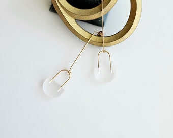 Short Loop Earrings | minimalist gold and white geometric dangle earrings - unique and easy to wear