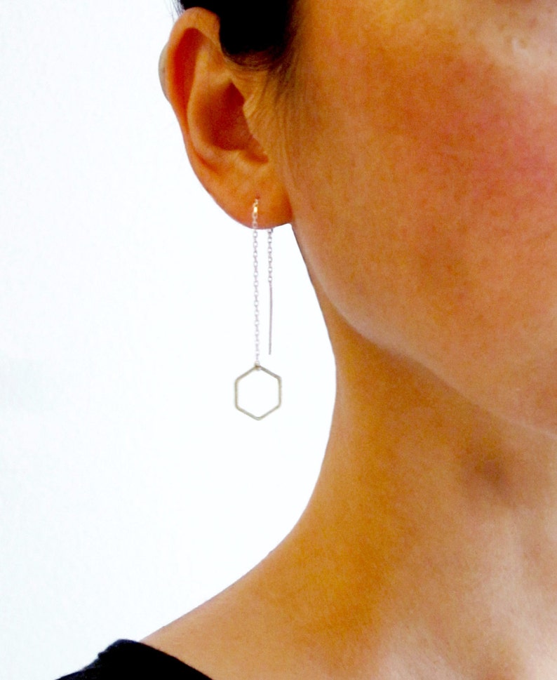 Hexagon Earrings Thread Earrings Long Earrings Sterling Etsy