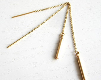 LINE THREADER  | line earrings, long earrings, gold earrings, chain earrings, tread earring, geometric, needle threader, minimal |