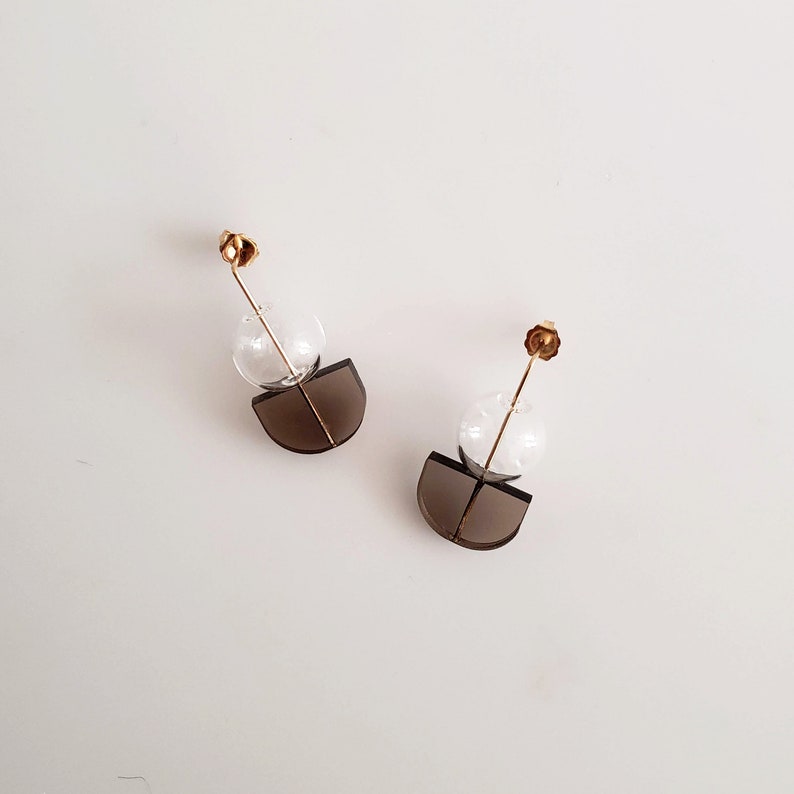 Subtle Earrings in Bronze short earrings, drop earrings, minimalist earrings, lightweight earrings, acrylic earrings, glass earrings image 3