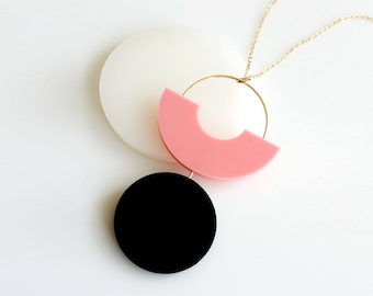 SHAPES PLAY NECKLACE | pink necklace, circle, statement necklace, minimalist necklace, geometric, long necklace, modern, arch necklace |