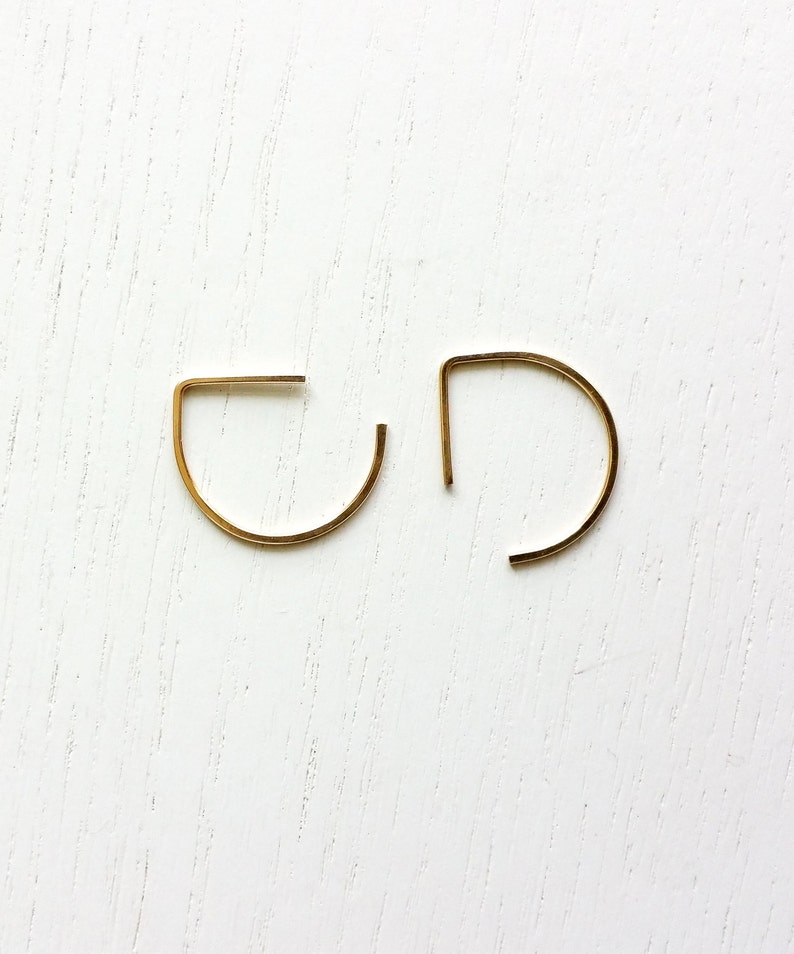 PC NO. 6 gold earrings, wire earrings, delicate earrings, round earrings, loop earrings, paper clip earrings, geometric, circle earrings image 1