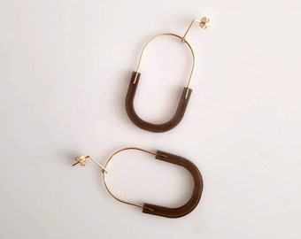 Big Harmonious Earrings | large earrings, loop earrings, minimalist earrings, lightweight earrings, acrylic earrings, brown earrings |