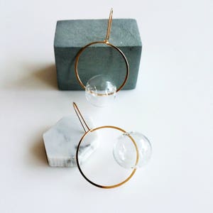 ROUND & ROUND CLEAR circle earrings, gold earrings, bubbles, clear, dangle earrings, minimalist earrings, glass jewelry image 1
