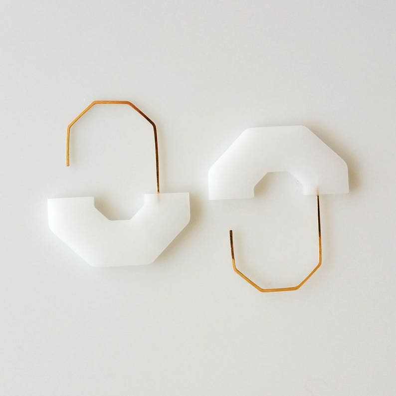 HEX ARCH EARRINGS black earrings, arch earrings, minimalist, gold, modern jewelry, statement earring, circle, hanging earring, white White