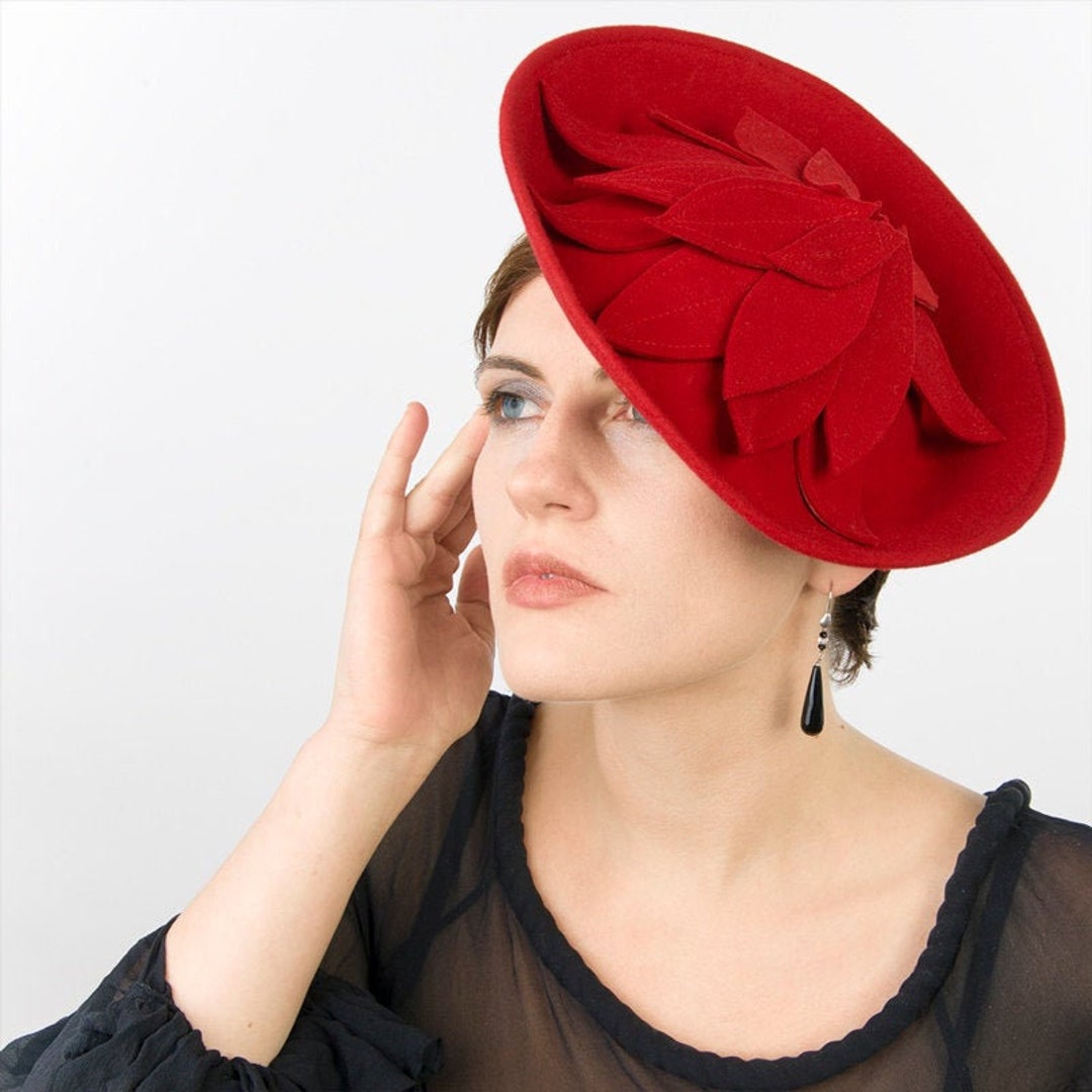 Vintage Wool Felt Saucer Fascinator Headpiece Cocktail Party Hat Lawliet Women Wool Felt Saucer Headpiece Fascinator Cocktail  main image 4