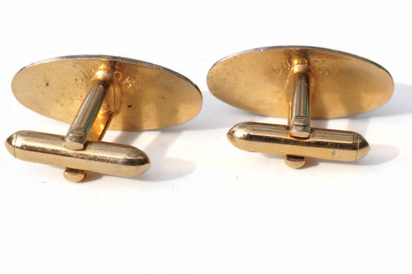 SWANK Gold Tone Oval Cufflinks Vintage Mid Century Signed Etsy UK