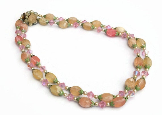 Vintage Pastel Beaded Necklace with Faux Pearls &… - image 2