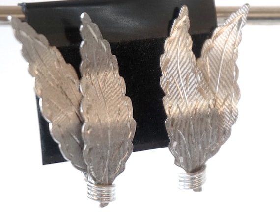 Vintage Sterling Silver BOND BOYD Leaf Earrings | 925 Screw Backs for Non Pierced Ears | Signed Costume Jewelry | Made in Canada