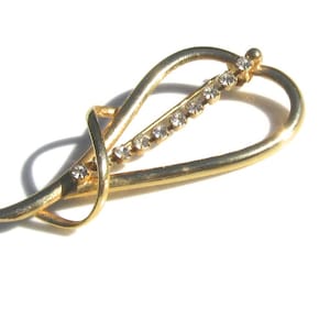 Vintage Heart or Leaf Shaped Brooch with Rhinestones | Gold Tone Lapel Pin or Boutonniere | Modernist Jewelry