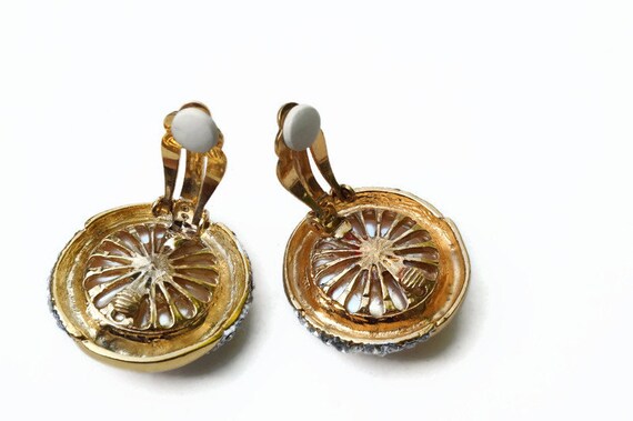 Large Round Statement Earrings with Simulated Pea… - image 8