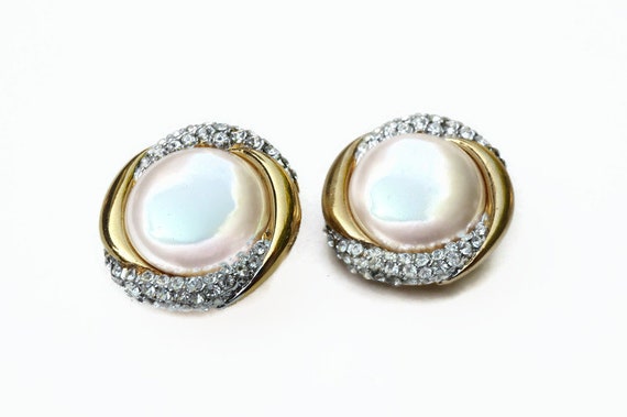 Large Round Statement Earrings with Simulated Pea… - image 4