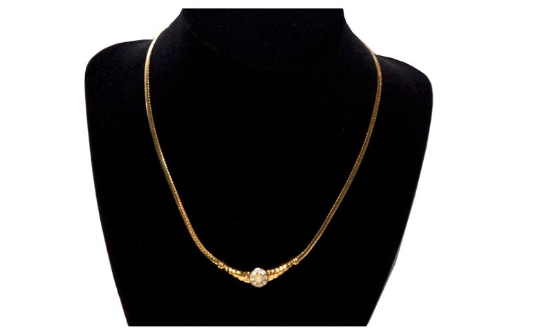 Vintage High End Costume Jewelry Genuine Signed Designer Piece NINA RICCI Necklace NOT Avon Gold Tone with Rhinestones and Faux Pearl