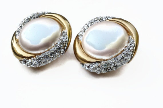 Large Round Statement Earrings with Simulated Pea… - image 9