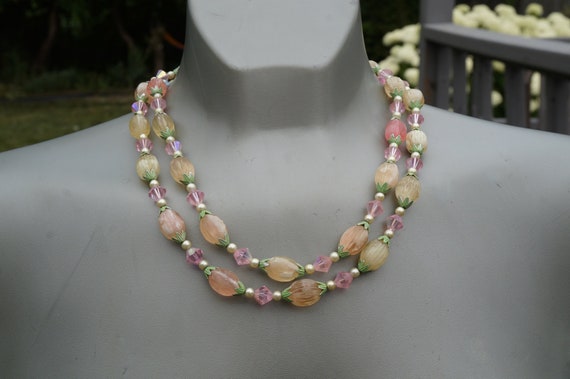 Vintage Pastel Beaded Necklace with Faux Pearls &… - image 4