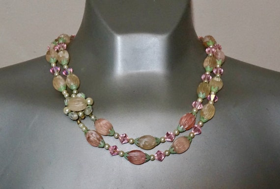 Vintage Pastel Beaded Necklace with Faux Pearls &… - image 3