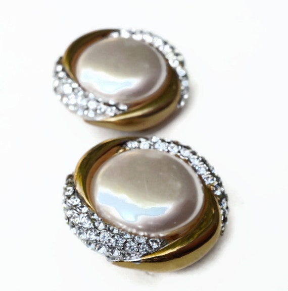 Large Round Statement Earrings with Simulated Pea… - image 5