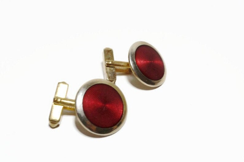 SWANK Red Cufflinks Vintage Gold Tone Round Cuff Links with Etsy