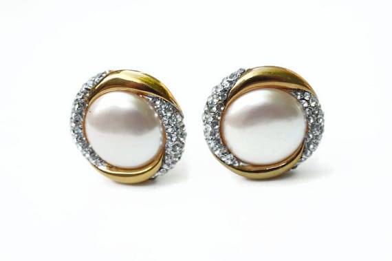 Large Round Statement Earrings with Simulated Pea… - image 3
