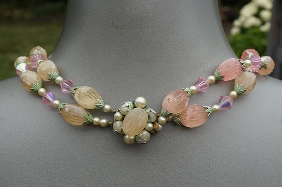 Vintage Pastel Beaded Necklace with Faux Pearls &… - image 1