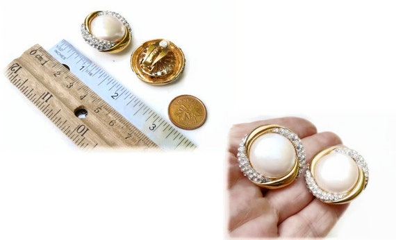 Large Round Statement Earrings with Simulated Pea… - image 6