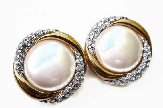 Large Round Statement Earrings with Simulated Pea… - image 10