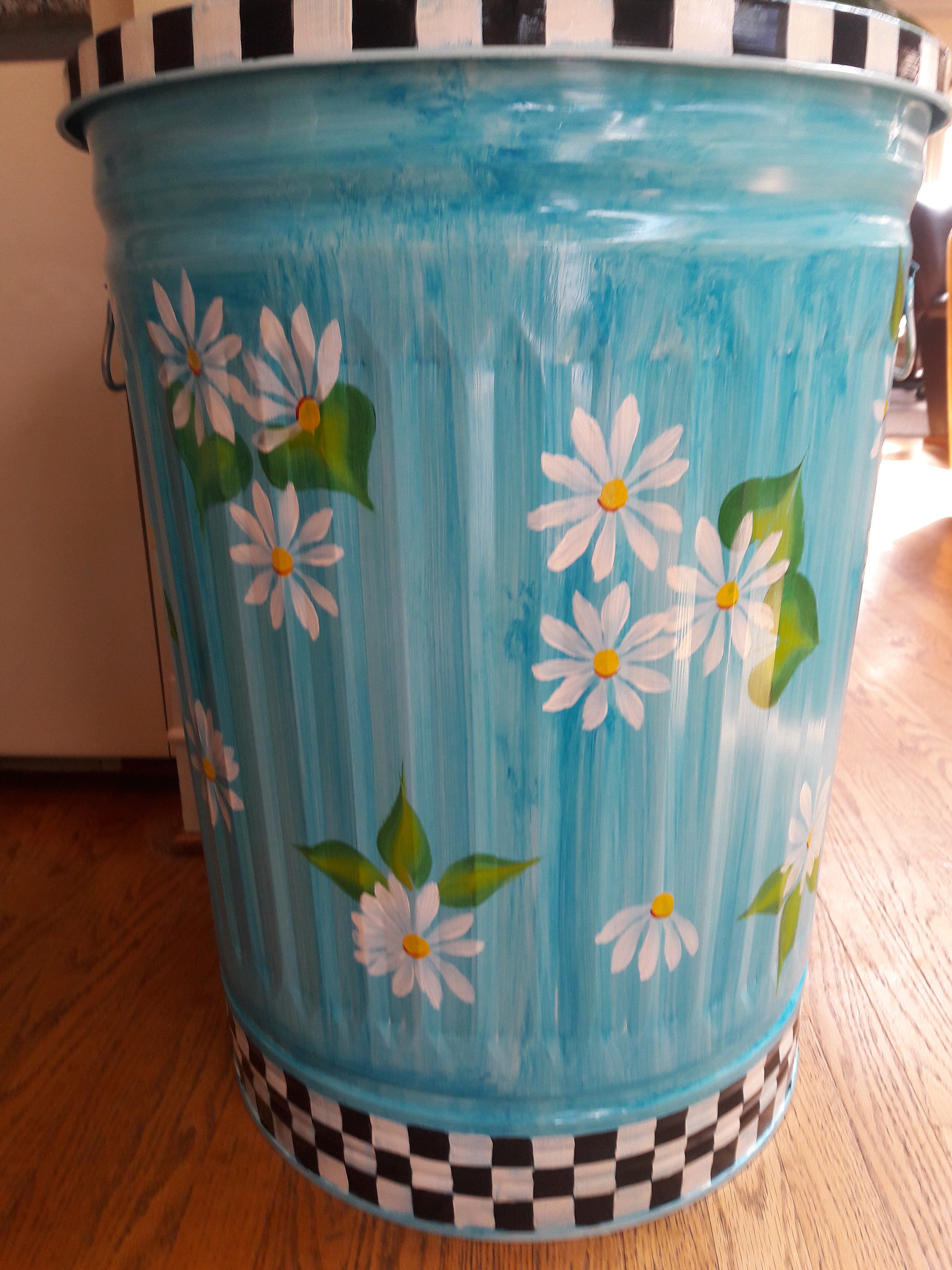 30 Gallon Decorative Hand Painted Galvanized Metal Trash