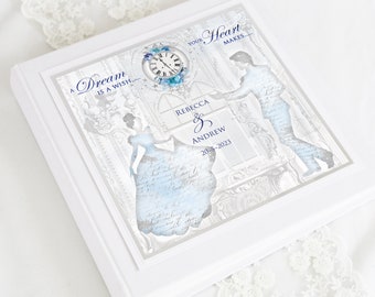 Personalised & Boxed Blue and Silver Fairy tale couple Princess  Photo Album for Weddings, quinceanera, and christenings.