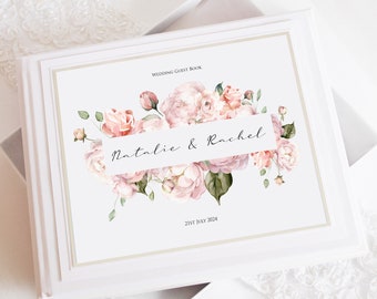 Boxed & Personalised Pink Peony Wedding Guest Book